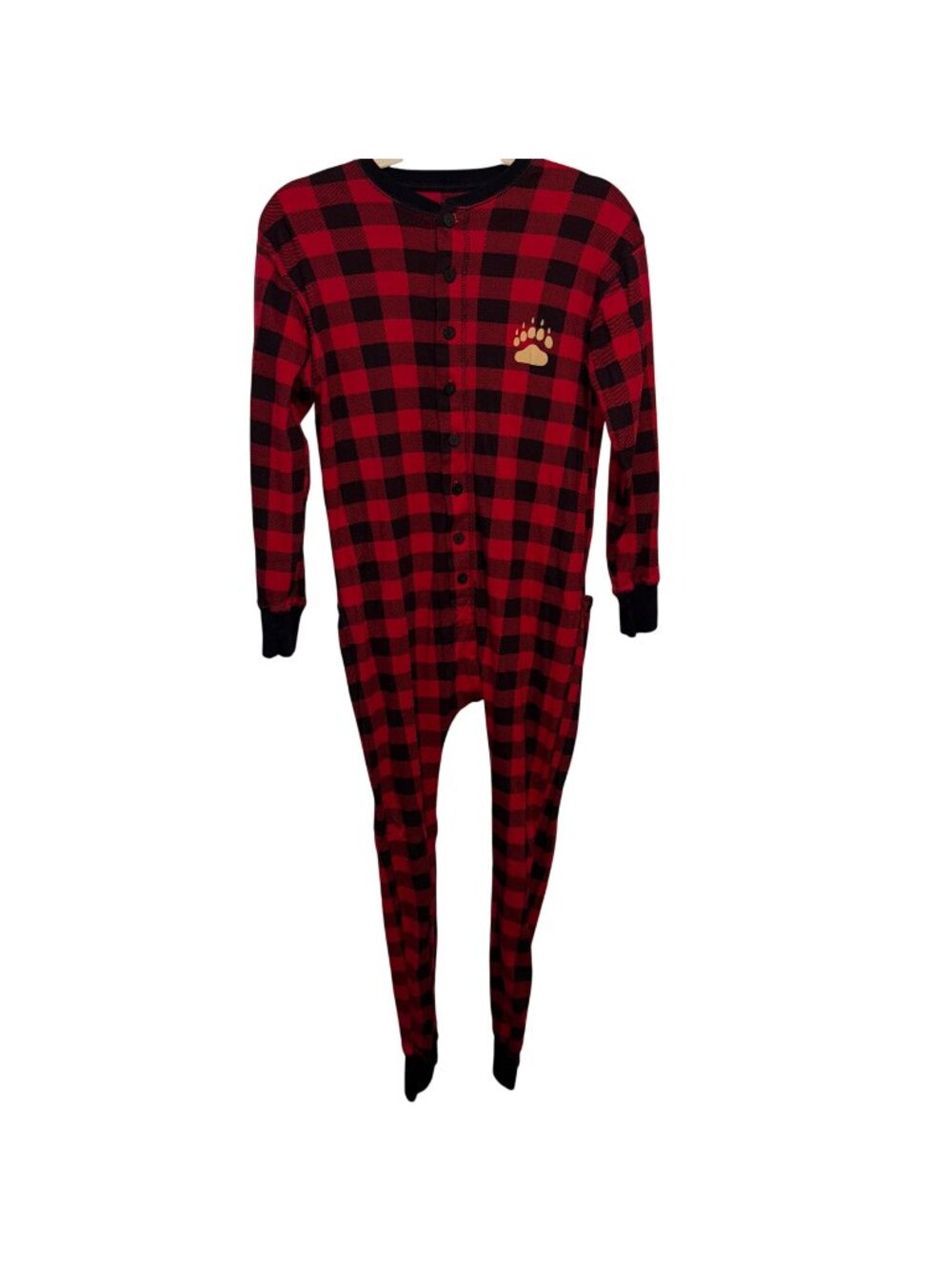 Lazy One Red & Black Plaid Adult Onesie Pajamas Bear Cheeks Design Small